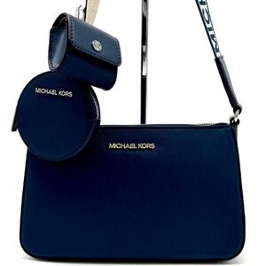 Michael Kors Small Leather Crossbody Bag w Case for Apple Airpods Pro® Navy